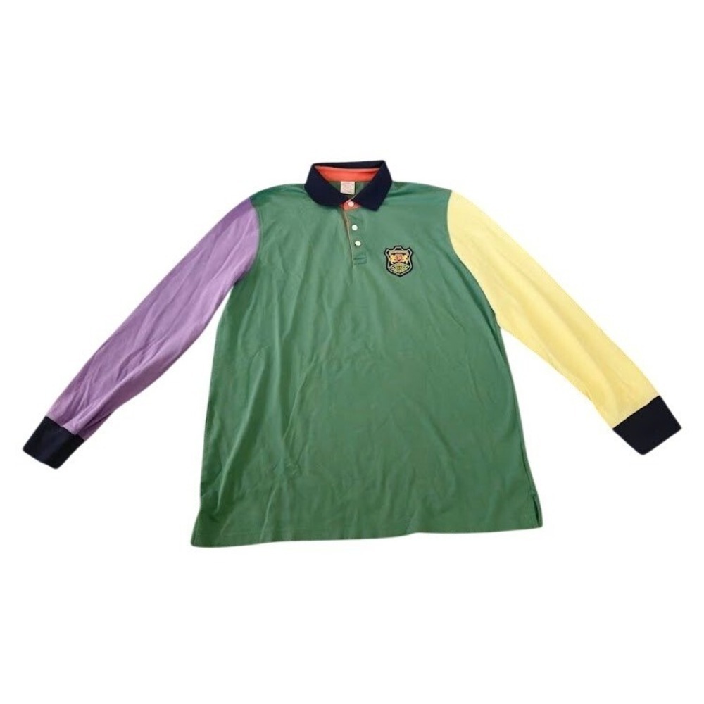 Brooks Brothers Mens XL Colorblock Performance Polo Long Sleeve Crest Green